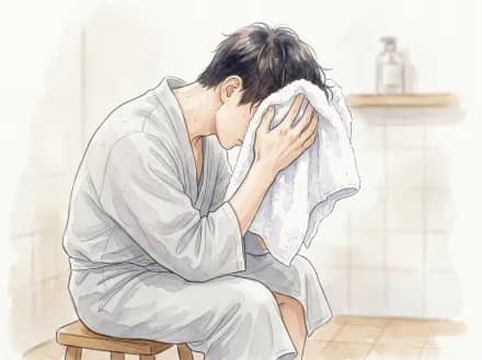 タオルで髪を拭くイラスト