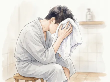 タオルで髪を拭くイラスト